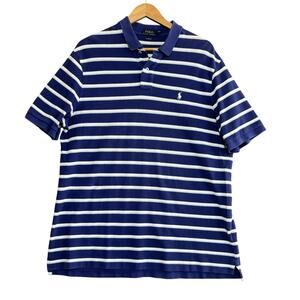 Polo Ralph Lauren‎ Mens Blue Striped Collared Short Sleeve Polo Shirt Size XL